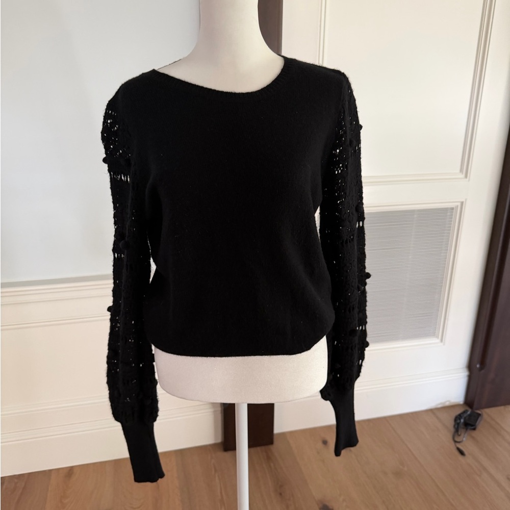Lilly Pulitzer Black Knit Sweater with crochet Pom Pom sleeves